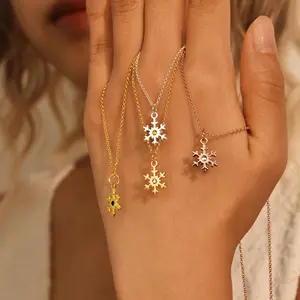 Snowflake Necklace With Birthstone, Gold Snowflake Necklace, Winter Charm Necklace,Birthday Gift For Women, Christmas Gift,Christmas Jewelry