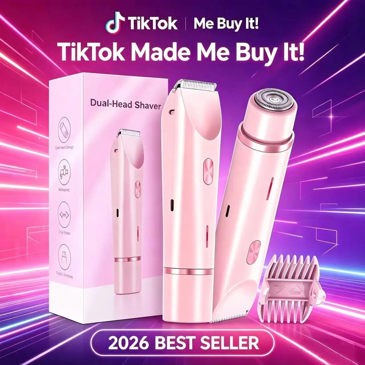 Two-In-One Electric Razor for Women, Dual Head Shaver, Pain-Free Hair Removal, Rechargeable Body Trimmer, Underarm Hair Remover, Depilatory Device, Cordless Portable Shaver, Rechargeable Shaver Machine, Body Groomer Shaver