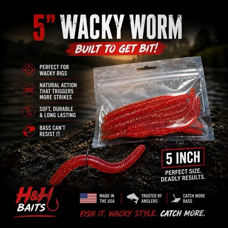 6-Pack 5-Inch Wacky Worm Soft Plastic Jerk Bait
