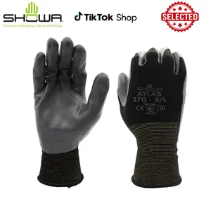 SHOWA Atlas 370 Work Gloves (12 Pairs) - Nitrile Palm Coated with Nylon Liner - Medium - Black - General Purpose for Construction, Cleaning, Warehouse