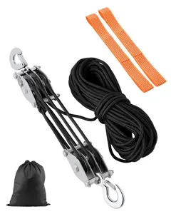4400 Lb Rope Hoist Pulley System Block And Tackle 5:1 Lifting Ratio, 100-Ft Rope, Industrial Grade Heavy-Duty Lifting Equipment For Workshop, Garage, Construction Site, Marine And Home Use