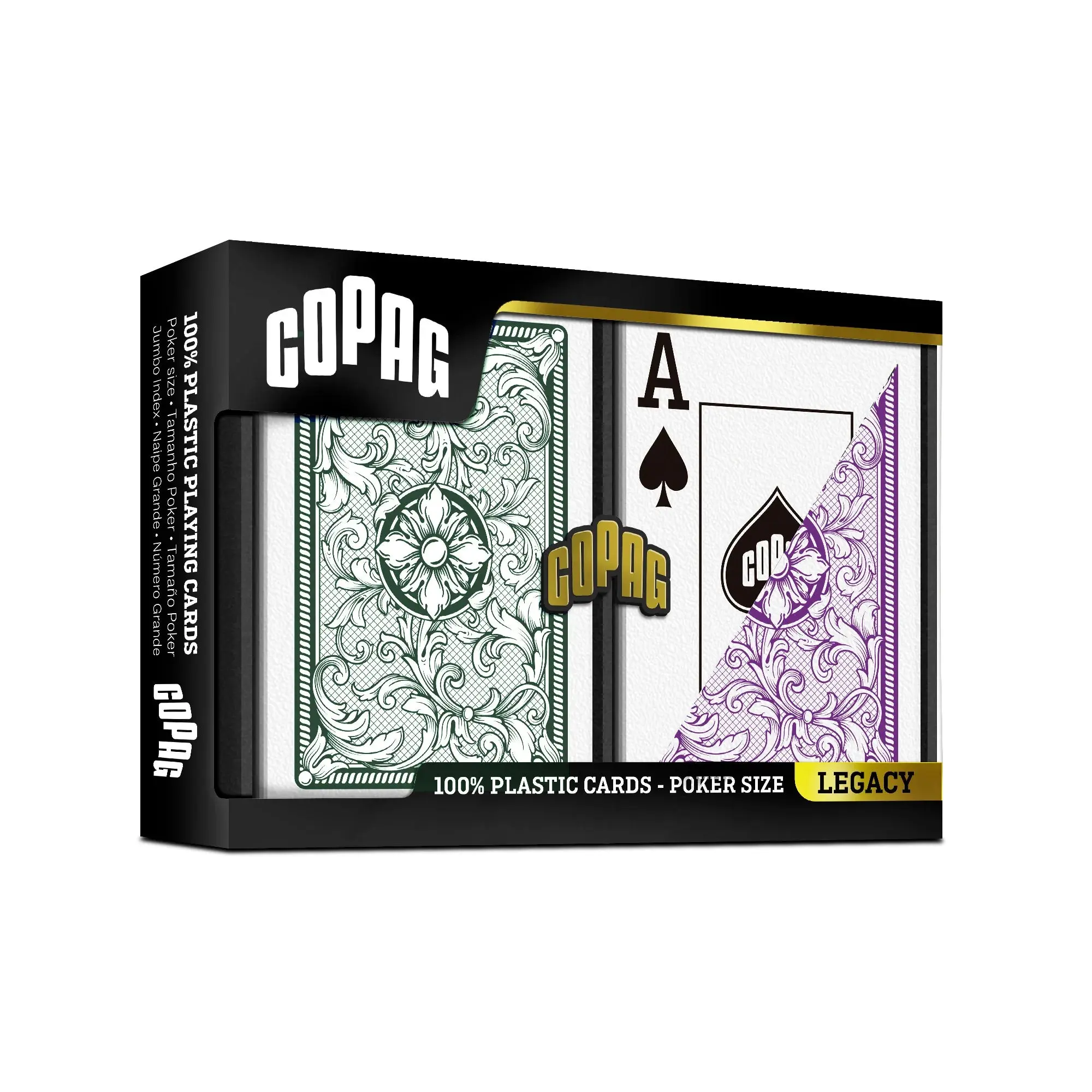 Copag Legacy Series 100% Plastic Playing Cards – Poker Size Jumbo Index (Green & Purple Double Deck)