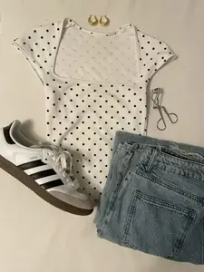 Spring Summer Women's Elegant Casual Slim Fit Polka Dot Square Neck Vest, Elegant Sleeveless Top, Stylish Daily Wear, Versatile and Comfortable