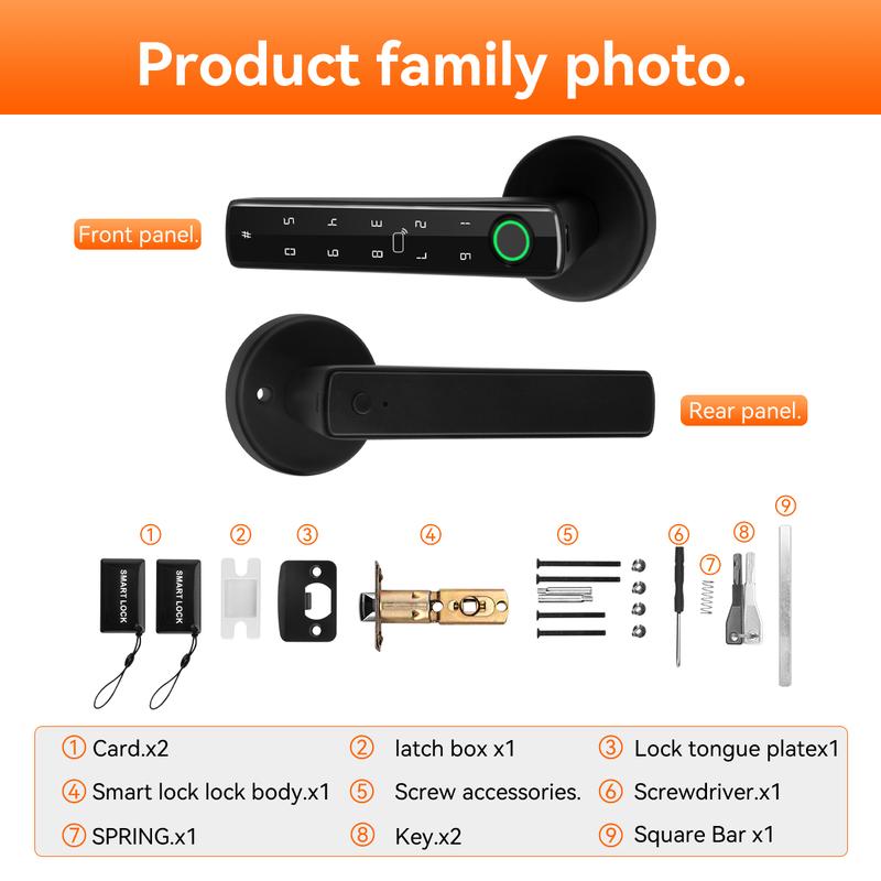 Smart Fingerprint Door Lock with Handle Keyless Entry 4-in-1 Card APP Backup Key Bedroom Home Privacy Apartment Local Data Storage