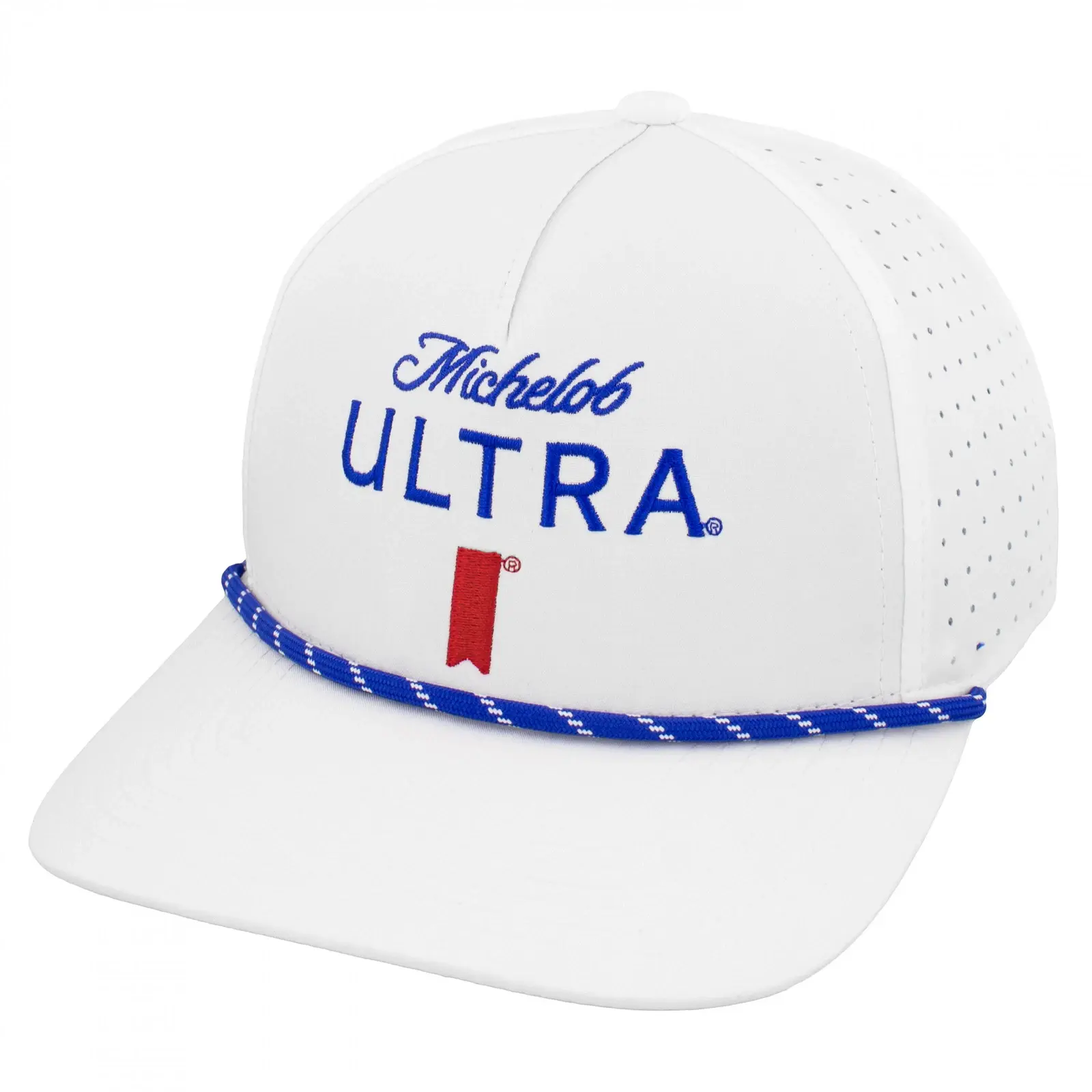 Michelob Ultra White Baseball Cap with Blue Rope Detail and Perforated Design for Comfort and Style