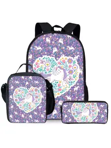 Unicorn & Pony Print 3-Piece Backpack Set (Backpack, Lunch Bag, Pencil Case)