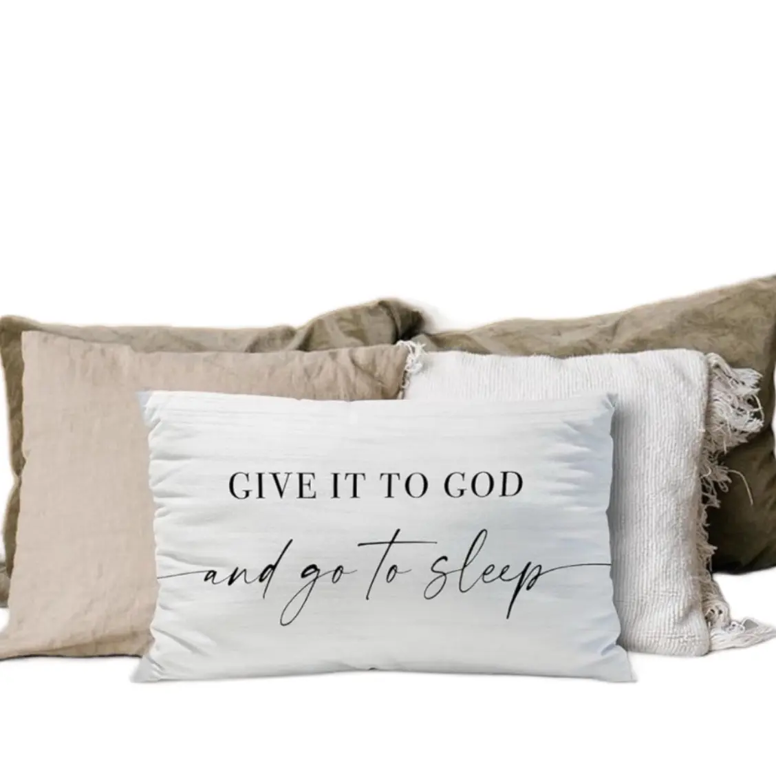One-“Give It to God and Go to Sleep” Decorative Pillow Cover - Soft 100% Flannel Material - 12x20 Cover wife gift