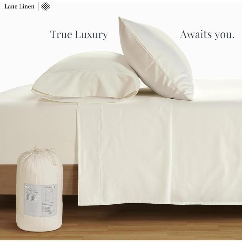 % Full Size Sheets Set 600 Thread Count, Luxury Hotel Style Sateen Weave for Soft Finish, Machine wash Bedding Sheets & Pillowcase Set, Deep Pocket Full Sheets - Ivory