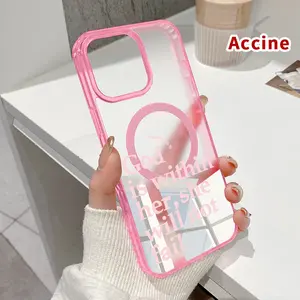 Magnetic Phone Case Supports Wireless Charging for iPhone 16 Pro Max 15 Plus 14 13 12 11 XS E XR God Quotes Pink Pattern Shockproof Clear Slim Protective Softcase Transparent Cover