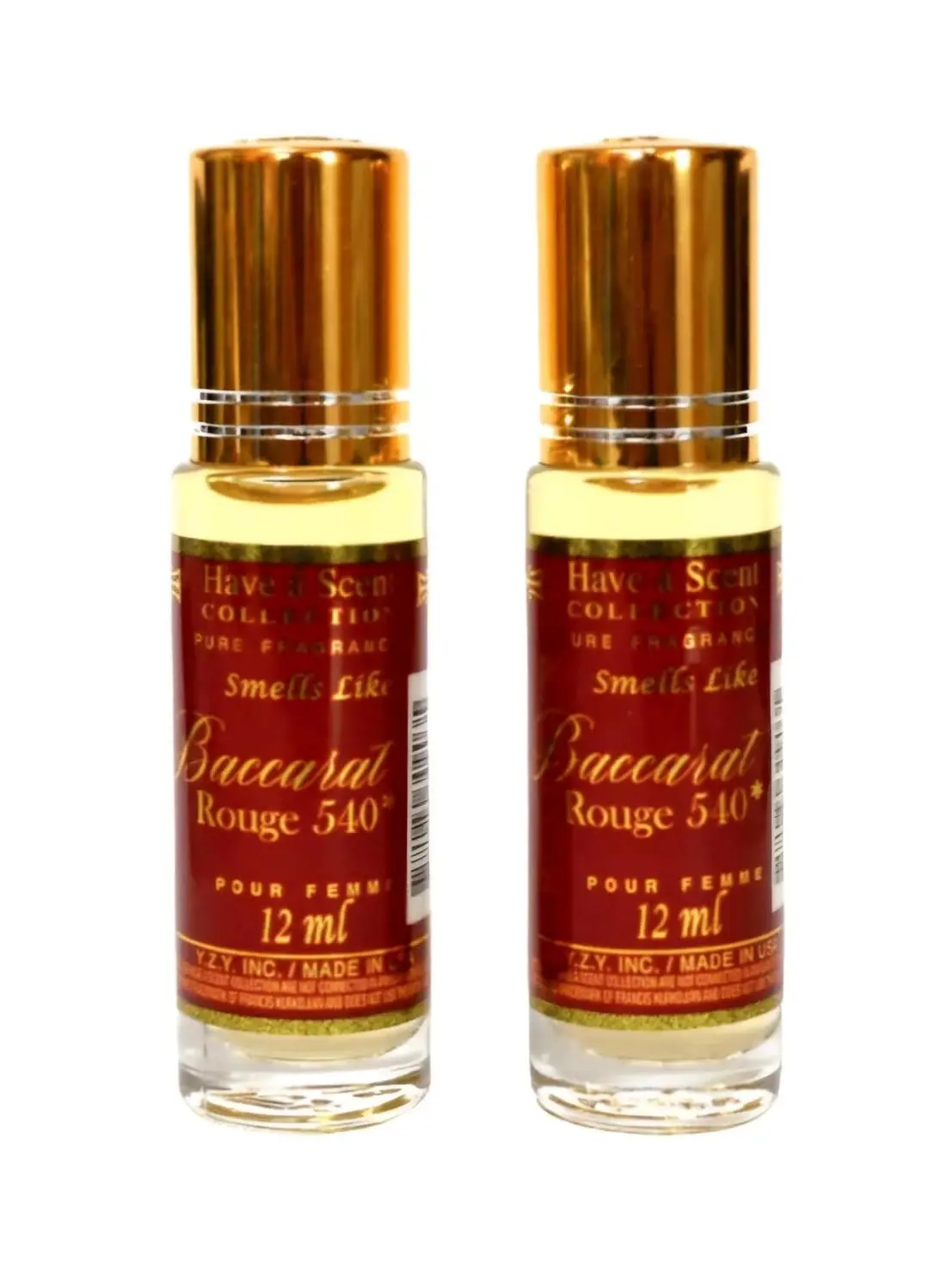 Baccarat Rouge 540 12ml (pack of 2) Oil-based fragrance rollerball - Travel Friendly Bottle Fragrance Patchouli Vanilla Bergamot Oud Mood Elixir