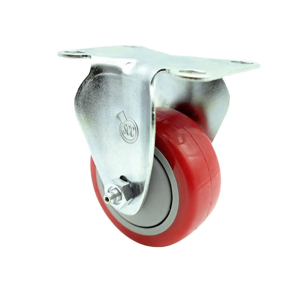 Rigid Caster with 3 Inch Red Polyurethane Wheel – 300 lbs. Capacity Per Caster – 3-1/8 Inch x 4-1/8 Inch Overall Top Plate – Service Caster Brand