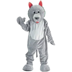 Hungry Wolf Mascot Costume Dress For Adults - Grey Plush Jumpsuit with Head Mask For Halloween, Role Play, Pretend Play Fun, Theme Party & Cosplay - Menswear