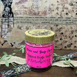 Strawberry Whipped Body Butter with Shea Butter, Mango Butter, and Jojoba Oil for Hydrating and Soothing Skin - Body Care Moisturizer Nourishing Scent Comfort