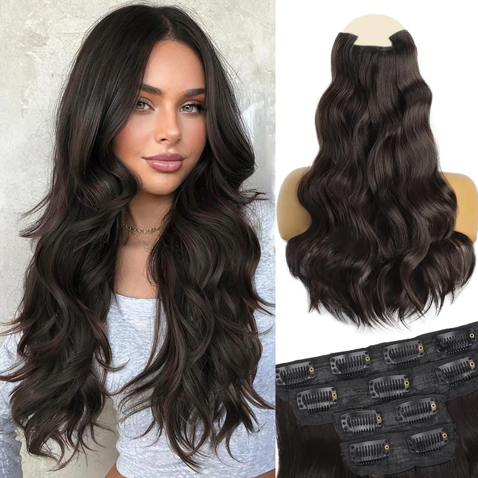 Vigorous Women’s Clip-In Artificial Hair Extensions - Long Wavy Synthetic Hairpieces, Easy-to-Install Extensions Hair for Daily & Event Party Use, Artificial Hair Extension