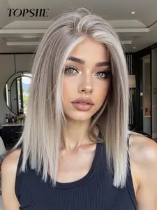 Topshe 13x6 HD Lace Front Wig, 12 Inch Short Silver Color Gradient, High Temperature Resistant, Comfortable Breathable Realistic Cosplay Wig