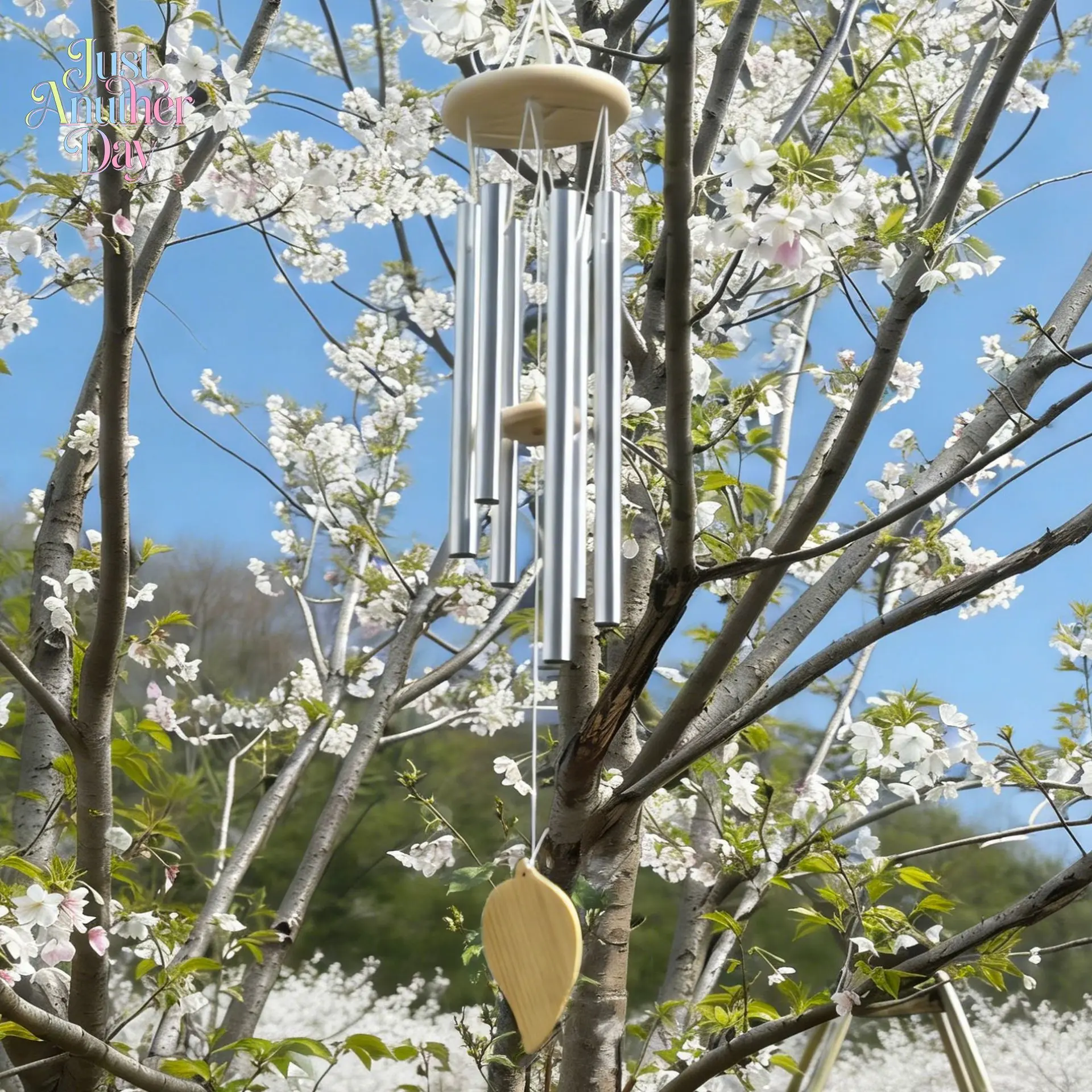 Natural Wood Top 6 Aluminum Tubes Wind Chimes, Leaf Shaped Pendant, Metal Wind Bell for Outdoor Garden Patio Balcony Decor, Aesthetic Hanging Ornament for Home Yard