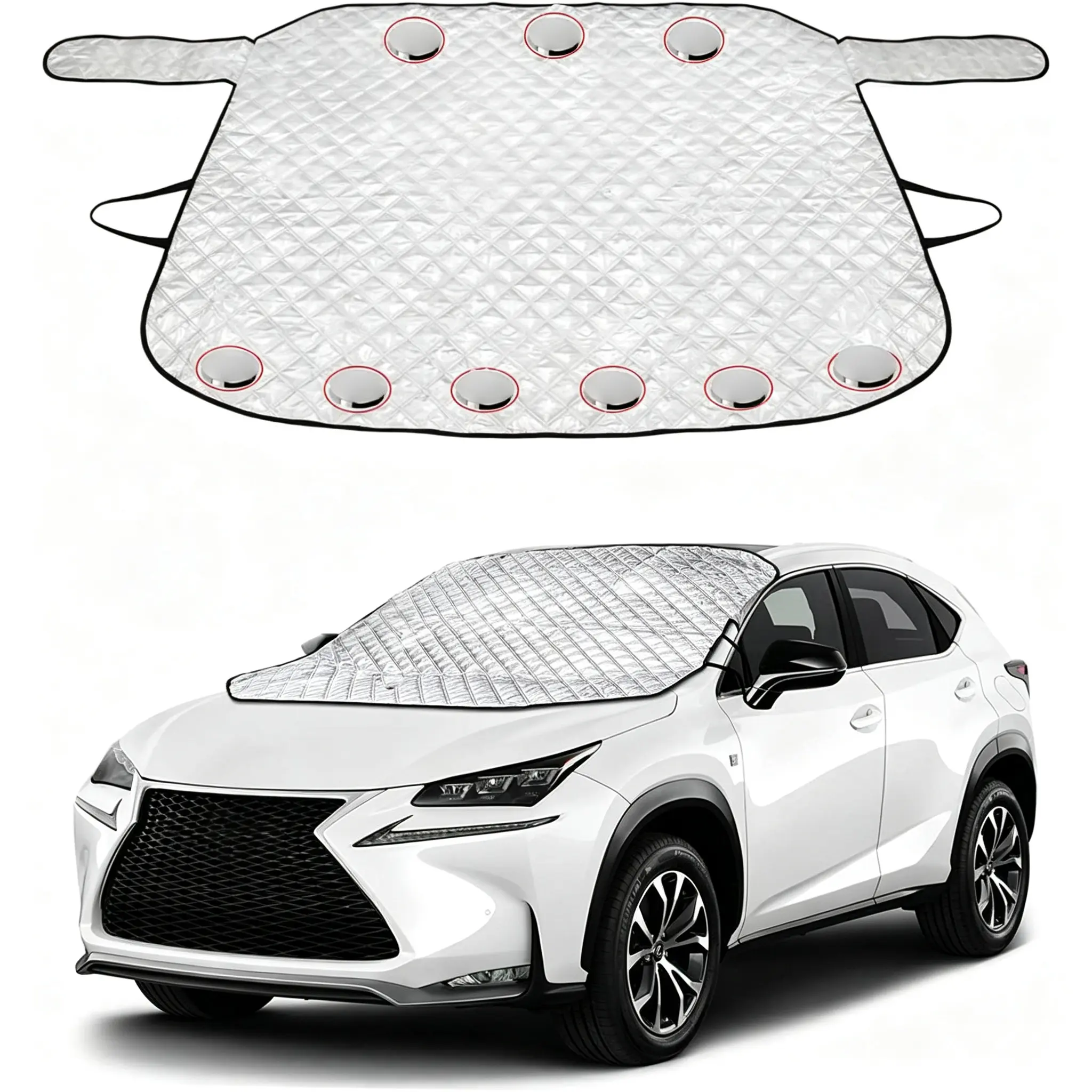Car Windshield Snow Cover, 4-Layer Magnetic Winter Windshield Cover Sun Shade, All Weather Front Window Protector for Cars SUV