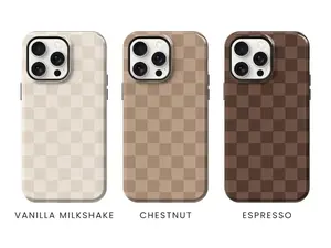Neutral Brown and Cream Checkered  Magsafe iPhone Case, beige, 12 13 14 15 16 pro max mini plus