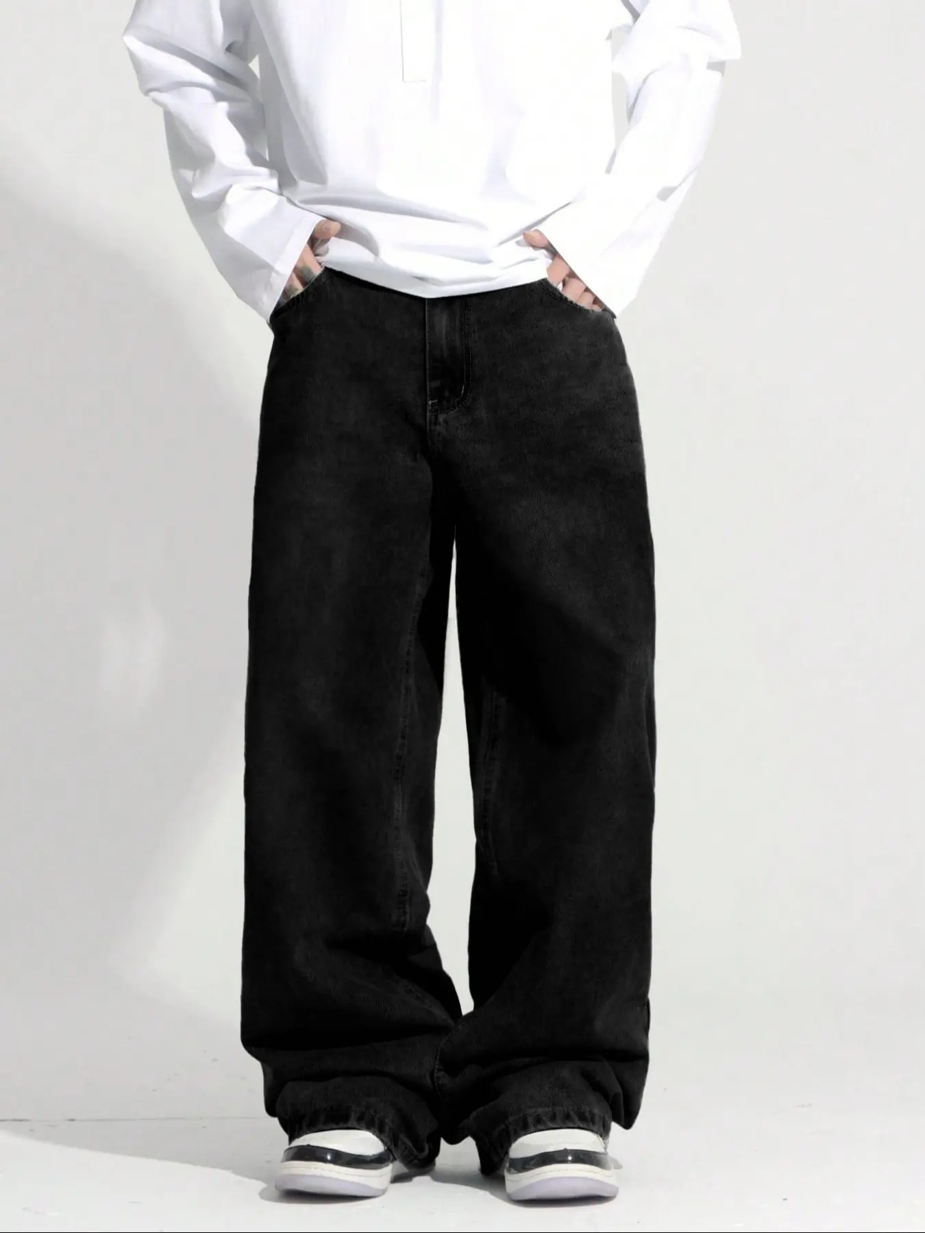 Straight Leg Denim Jeans Cotton Slant Pockets Washed Jean, Casual Versatile Classic Aesthetic Streetwear Oversized Baggy Wide Leg Jeans, Couple Matching Straight Fit Loose Fit Relaxed Fit Pants, Trouser, Menswear