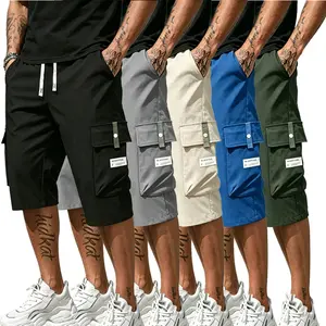 Men’s summer casual fashion cargo pants with multiple pockets, outdoor 7/8 length Tropical Beige Trouser Menswear