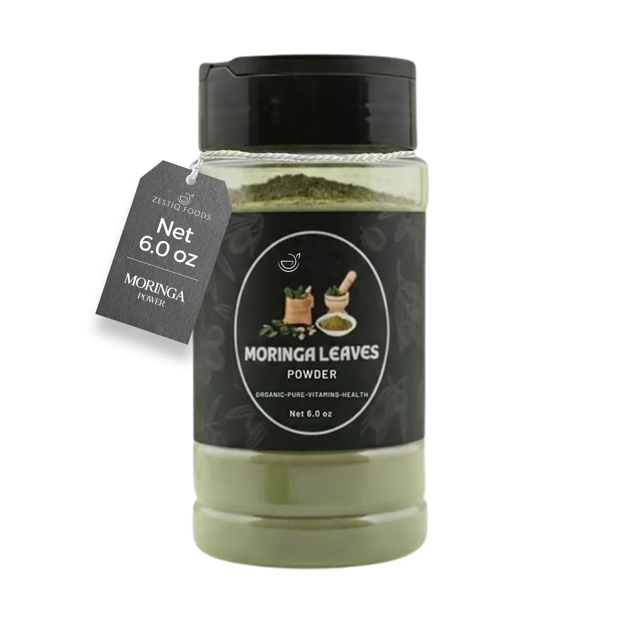 Zestiq Foods Premium Quality Certified Organic Moringa Leaf Powder, 6 oz Shaker Jar – Finely Ground Moringa Leaves for Smoothies, Teas, Cooking & Baking