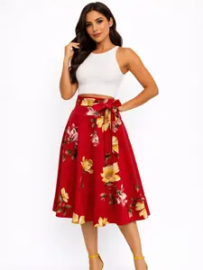 Elegant Tie-Waist A-Line Swing Skirt