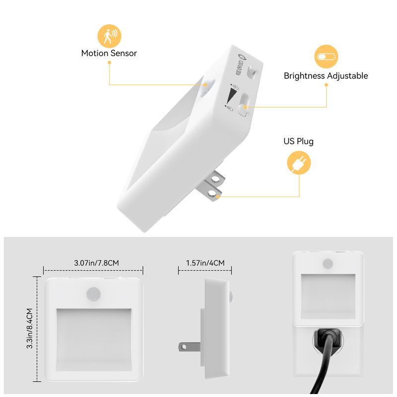 2Pack Motion Sensor Night Light,Motion Activated Night Light, Night Lights Plug into Wall Motion Sensor, 3000K Warm White, Adjustable Brightness, for Kids Adults Bathroom Bedroom