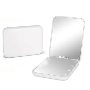 8 LED Lights Lamps Women Foldable Makeup Mirrors Lady Cosmetic Hand Folding PortableCompact Pink Pocket Mirror