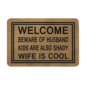 Welcome Mat Beware of Husband Wife Is Cool Funny Doormat for Home Entrance Fabric Top with Rubber Back Doormat for Front Door Indoor Outdoor Rug 25x17in