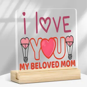 I Love You Mom Acrylic Block, Cute Heartfelt Gift for Mom, Birthday & Christmas Gift from Dad, Daughter & Son, Home & Office Decor