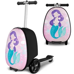 Scooter Suitcase for Kids, 2 in 1 Ride-on Luggage with Flash PU Wheels, Adjustable Handle & TPR Non-Slip Grip, Foldable & Lightweight, Ages 5-12