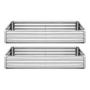 VEVOR 2 Pack Galvanized Raised Garden Beds, 6 x 3 x 1 ft, Rectangular Metal Planter Boxes Kit Outdoor, Bottomless Elevated Planting Box with Gloves, Alu-Zinc, for Growing Flowers Vegetables, SilverSummervibes