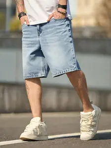 Summer men's casual and fashionable street-style light wash plain denim jean shorts with slanted pockets, non-stretch Y2K style American street casual all-match style, suitable as a gift for boyfriend or husband