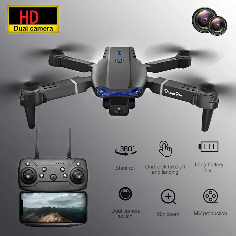 E99 Foldable RC Drone for Beginners with Dual HD Camera, WiFi FPV Live Video, Trajectory Flight, 1-Key Takeoff & Landing, Altitude Hold, 360° Flip