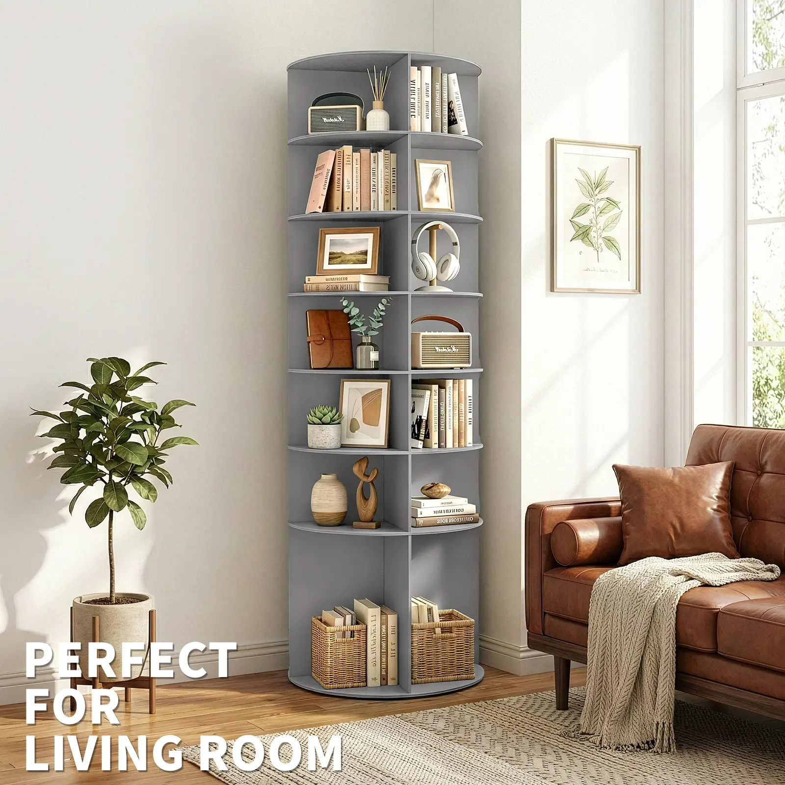 7-Tier 360-Degree Rotating Shoe Rack Organizer (50 Pairs Capacity) - Moisture-Resistant WPC Vertical Storage Shelf, Easy-Assembly Indoor Furniture for Closet, Bedroom