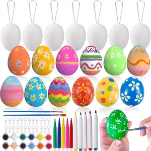 50 Pcs White Blank Easter Eggs Ornaments Bulk Decoration for Craft Artificial Eggs with Rope DIY Painting Decorating Basket Fillers Gift Easter Favors