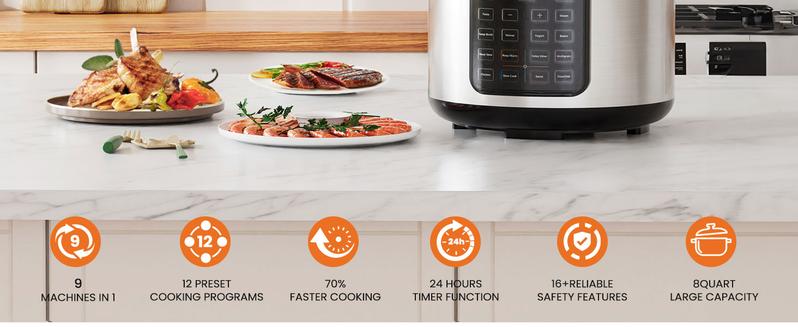 【Deal】Sweet Furniture 9-in-1 Electric Pressure Cooker 6 Quart, Steamer, Yogurt Maker, Rice, Egg Cooker, Multi-Functional Smart Pot, Stainless Steel