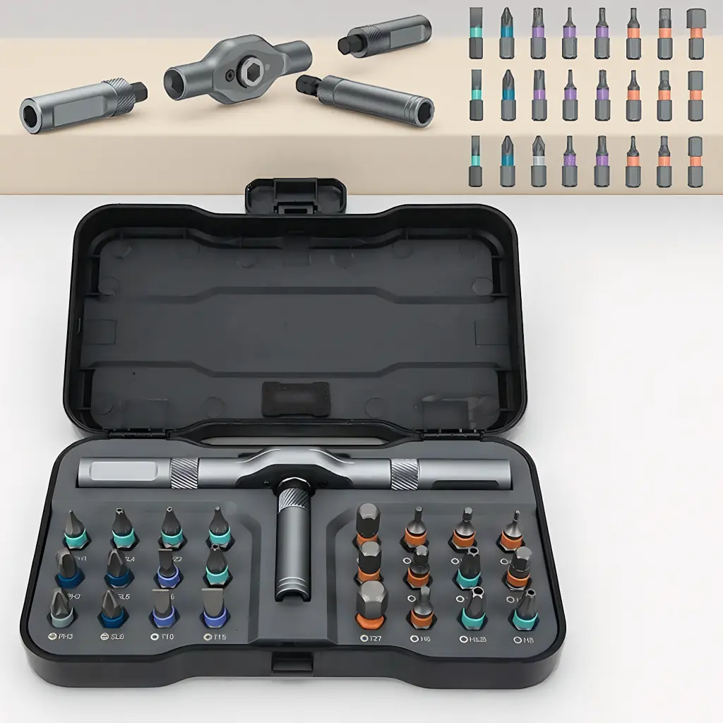 24 In 1 Magnetic Multipurpose Screwdriver Tool Set - Switchable Shape Ratchet Screwdriver with Replaceable Bits, Compact Portable Home Repair Kit for Bicycles, PCs