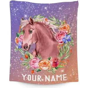 Custom Horse Blanket Gifts with Name.Cute Throw for Girls & Boys - Colorful Soft Fuzzy Plush Horse Blankets for Bed, Couch, SofaThanksgiving Children's Day holiday gifts for family members summerwins