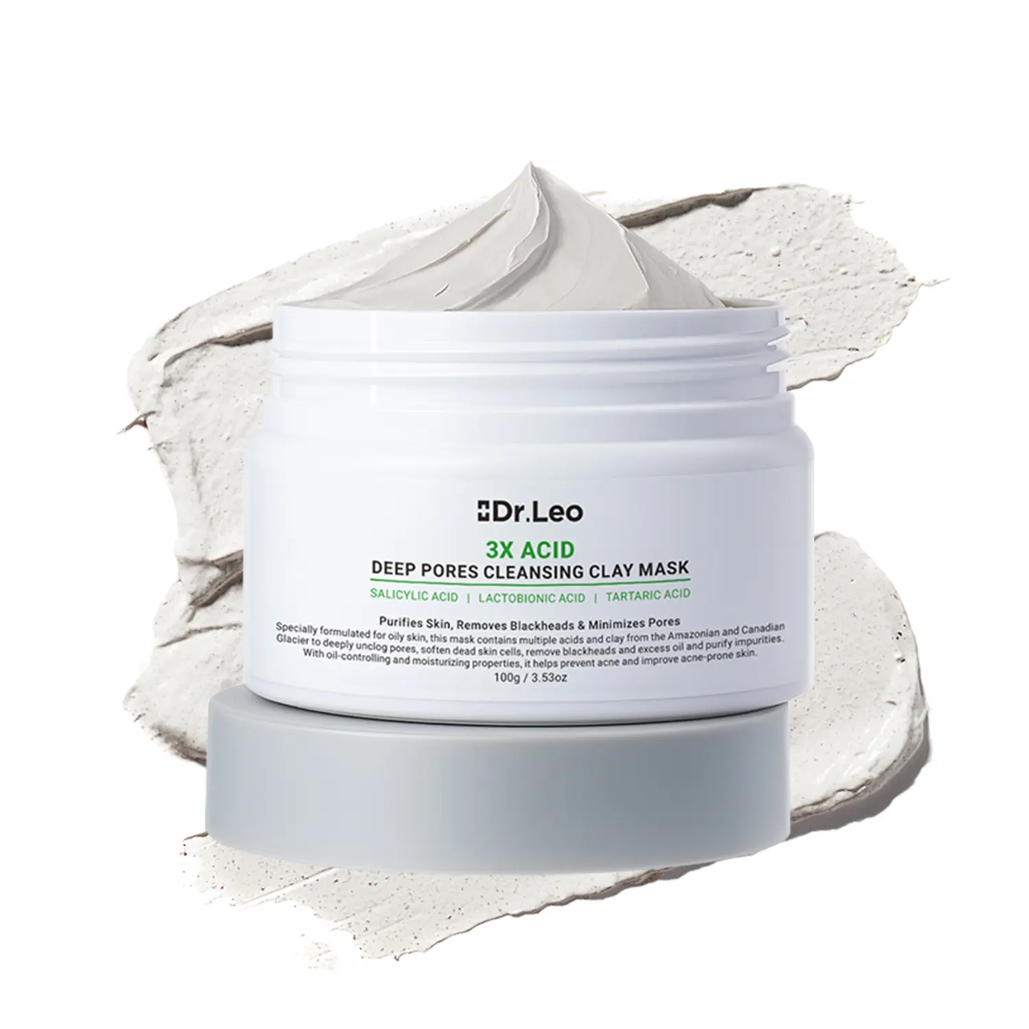 Dr.Leo Deep Pore Cleansing Mask - 15-Minute Blackhead & Breakout Care, 100g Gentle Formula for Sensitive Skin, Amazon White Clay + Salicylic Acid for Smooth, Repaired, Oil-Controlled Skin 100g #Summervibes