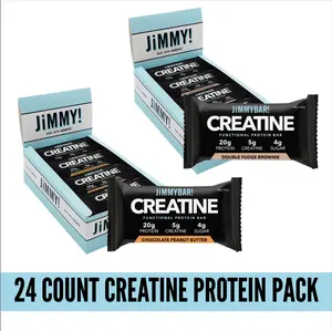 JiMMYBAR! Creatine Protein Variety Pack 24 Count Box 20g Protein 5g Creatine Chocolate Peanut Butter & Double Fudge Brownie Natural Snack