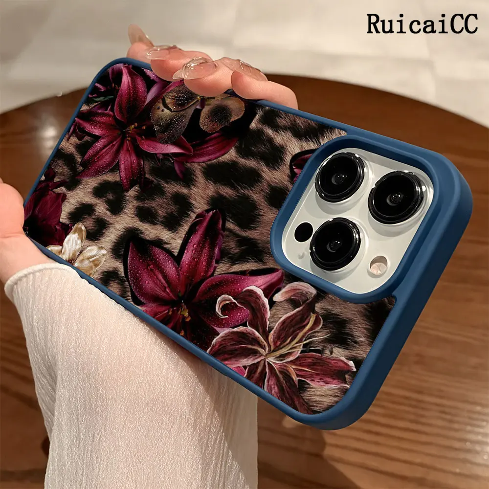 RucaiCC Premium Magnetic Phone Cases for iPhone 11-17 Pro Max Deep Red Lily Leopard Print y2k MagSafe Ready Anti-Fall Ultra-Thin TPU Cover Aesthetic Protection