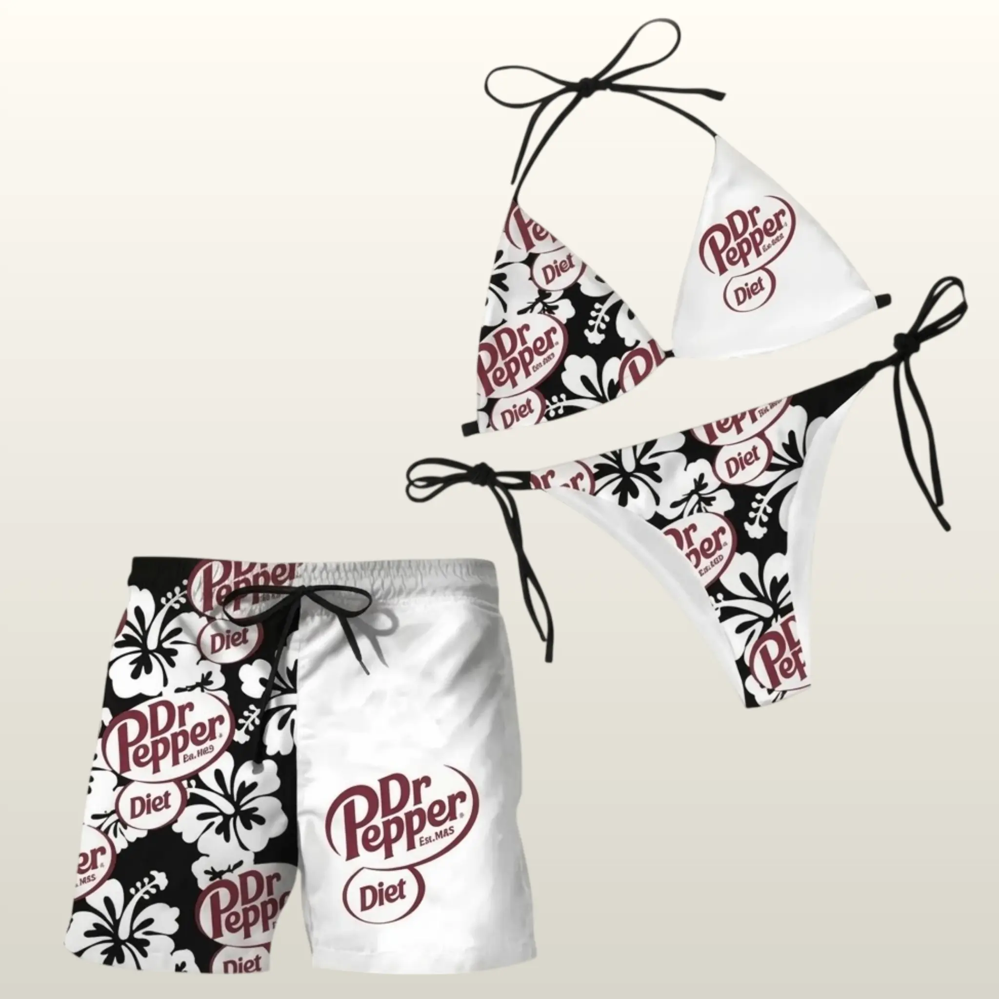 Western Patchwork Couple Swimwear Set – Cowboy String Bikini for Women & Matching Men’s Swim Trunks, Rodeo Beach Vacation Outfit