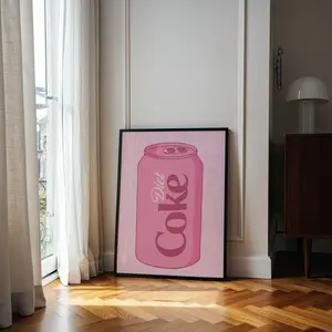 Vintage Preppy Diet Coke Wall Art - Trendy Pink Print For Dorm & Bar Cart Decor