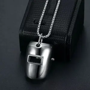 Welder's Mask Titanium Steel Necklace - 28  Minimalist Level III helmet pendant necklace for men and women. Hip-hop style, perfect gift for lovers, friends, partners on Thanksgiving, Independence Day, Halloween, Black Friday, Christmas, and New Year X161