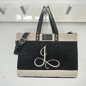 Monogrammed Initial Medium Jo Tote - Black