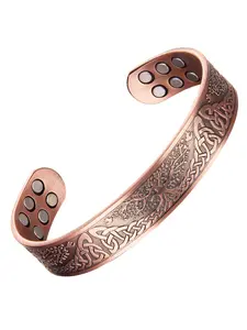 Men's Vintage Tree of Life Decor Cuff Bracelet, Casual Trendy Magnetic Cuff Bangle, Fashionable Copper Jewelry for Daily & Party Decoration, Trendy Stack Bangle