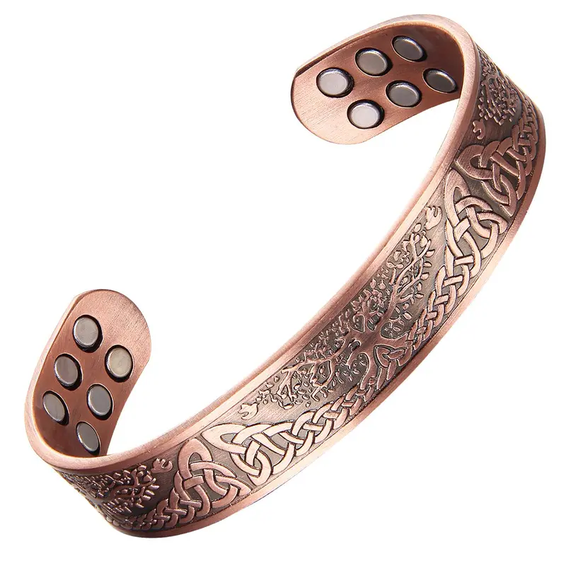 Men's Vintage Tree of Life Copper Cuff Bracelet, Adjustable Magnetic Bangle Jewelry for Everyday and Party Wear, Trendy Bangles