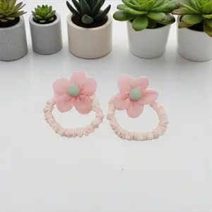 2 Pieces Floral Hair Ties Soft Fabric Scrunchies Ponytail Holders for Girls Teens Women Hair Accessories Soft Color Flowers