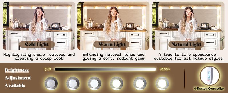 AMERLIFE 55.1" W Makeup Vanity with Hollywood Mirror, Glass Top Vanity with 5 Drawers & Adjustable Cabinet & Charging Station, 10 Detachable Light Bulbs, Bedroom/Salons/Best Gift Ideas/Christmas Gifts